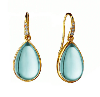 18KY Blue Topaz Pear Diamond Earrings