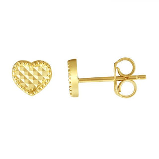 14KY Gold Diamond Cut Heart Stud Earring