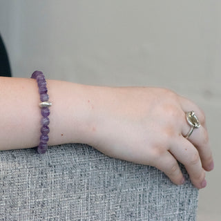 Amethyst Bead Stretch Bracelet with Sterling Silver Link