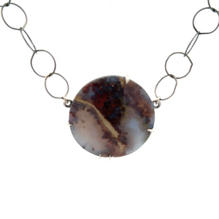 Moss Agate and Sterling Silver Pendant Necklace