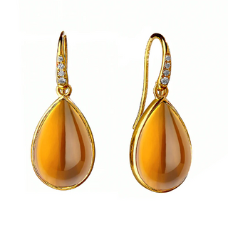18KY Citrine Pear with Diamond Earrings