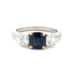 18KW 1.84ct CU Blue Sapphire w/ 2= 1.15ct PR Diamond Ring