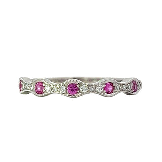 Pink Sapphire And Diamond Pinched Style Wedding Ring In White Gold