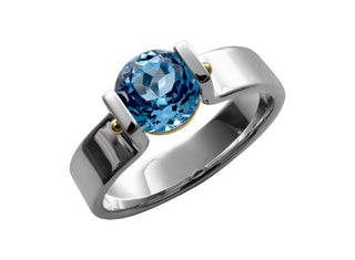 SS/14KY Blue Topaz Behold Ring Size7