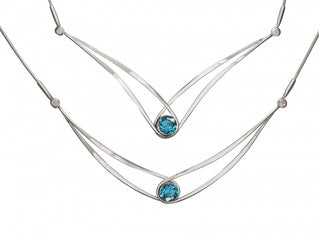 SS Gemstone Swing Necklace Blue Top 18"