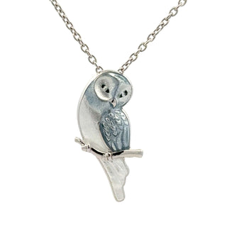 SS White Owl Bird Necklace 20"