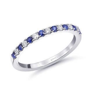 Blue Sapphire And Diamond Micro-prong Set Wedding Ring In White Gold