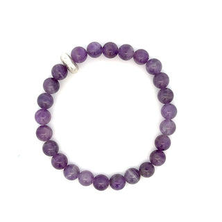 Amethyst Bead Stretch Bracelet with Sterling Silver Link