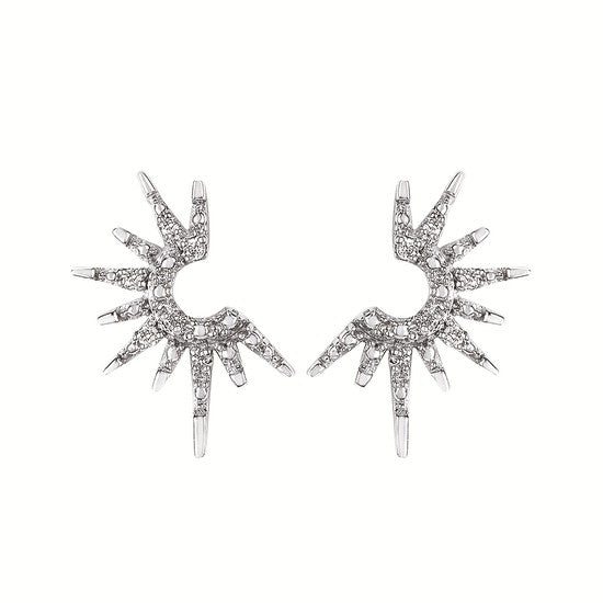 Sterling Silver Diamond Sunburst Stud Earrings