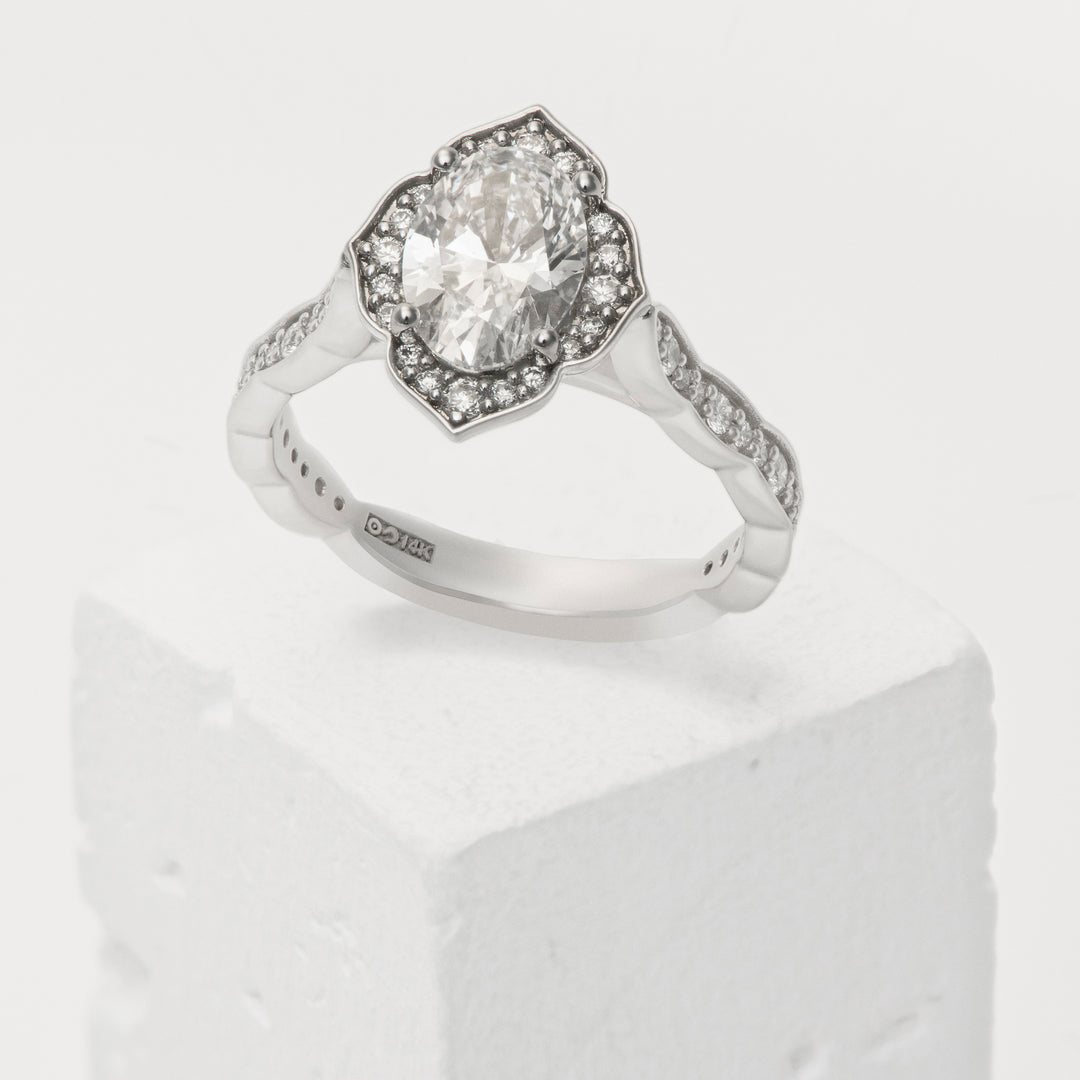 14k White Gold 1.38ct Oval Lab-Grown Diamond Halo Engagement Ring