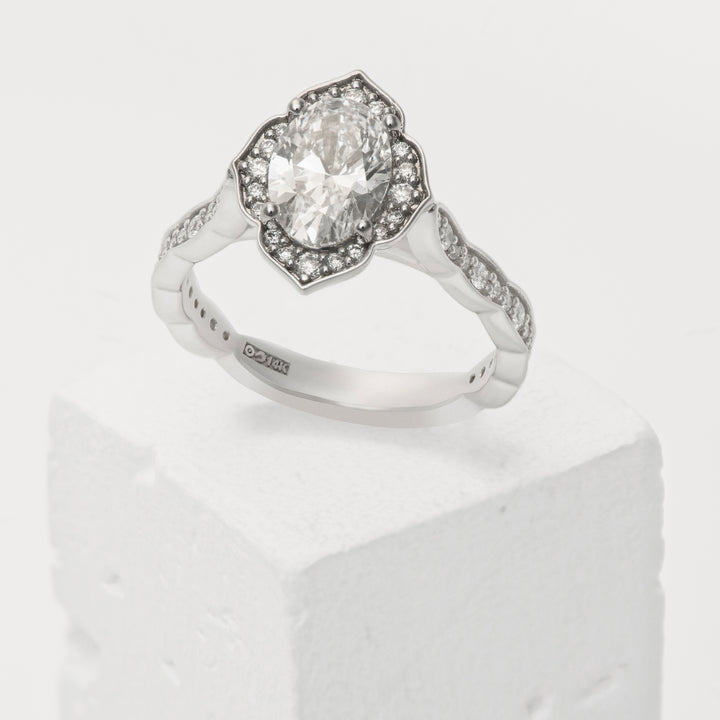 14k White Gold 1.38ct Oval Lab-Grown Diamond Halo Engagement Ring
