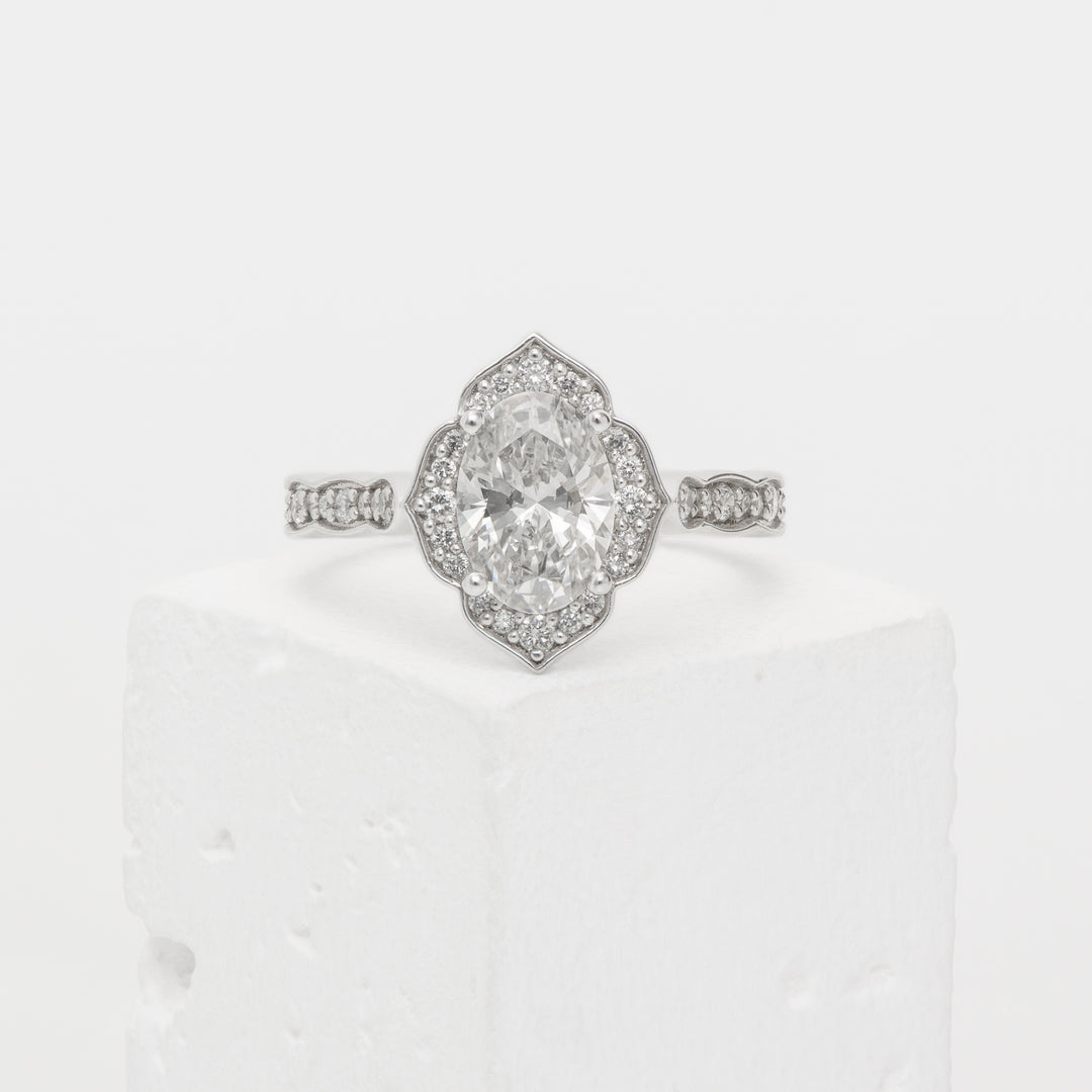 14k White Gold 1.38ct Oval Lab-Grown Diamond Halo Engagement Ring