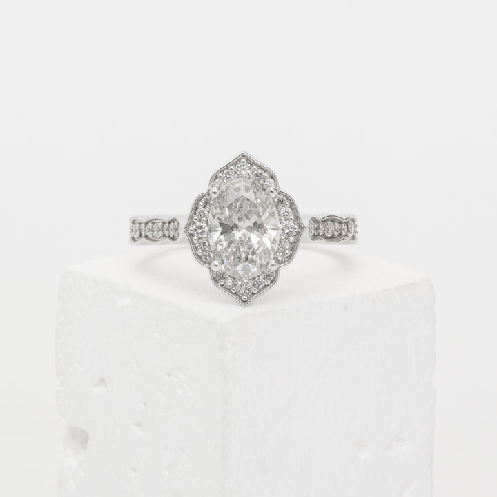 14k White Gold 1.38ct Oval Lab-Grown Diamond Halo Engagement Ring