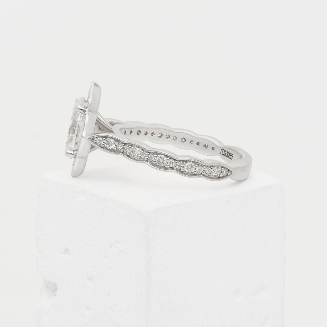 14k White Gold 1.38ct Oval Lab-Grown Diamond Halo Engagement Ring