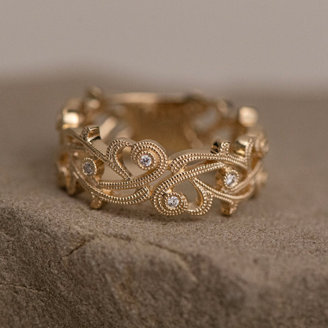 14K Yellow Gold Diamond Scroll Eternity Band