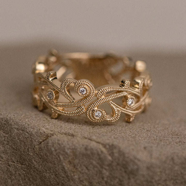 14K Yellow Gold Diamond Scroll Eternity Band