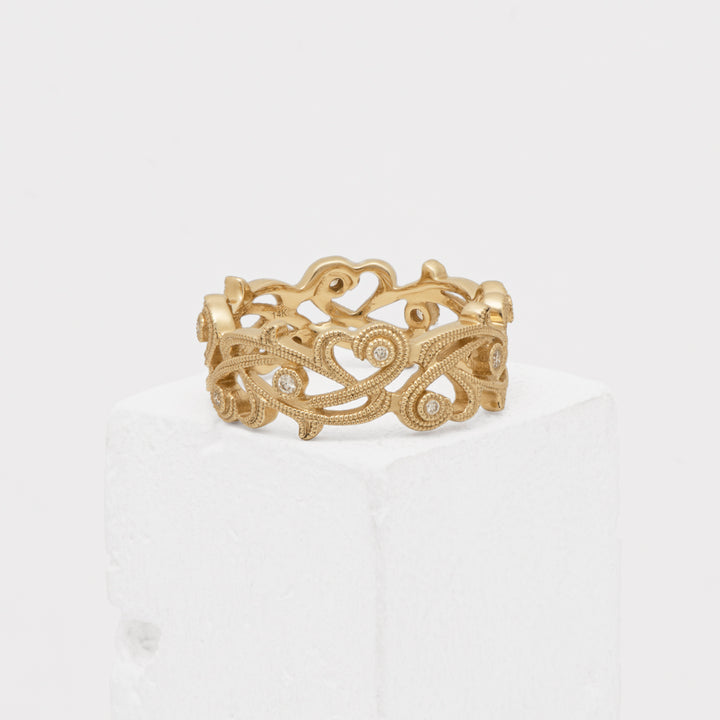 14K Yellow Gold Diamond Scroll Eternity Band