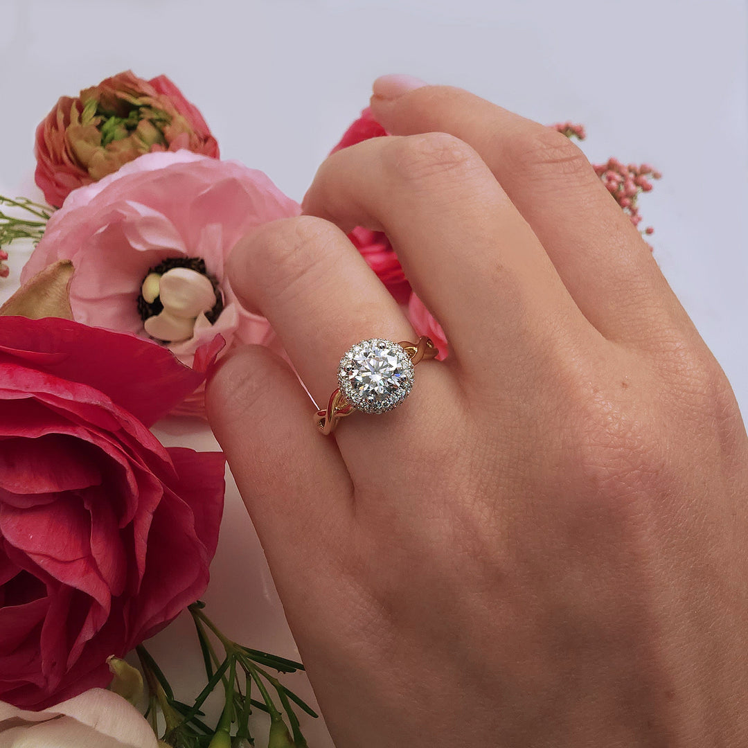 Pavé Set Diamond Halo Engagement Ring Semi-Mount In Yellow Gold