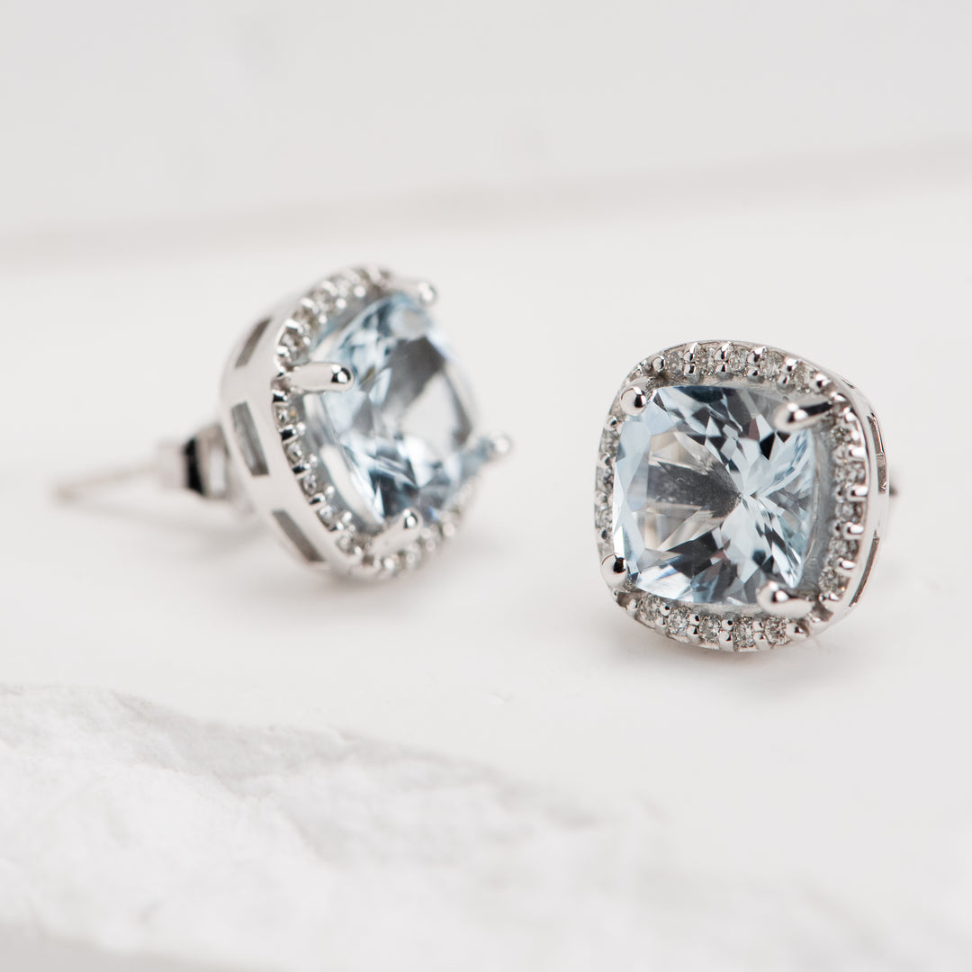 14KW 2.7ctw Cush Aqua & .16ctw