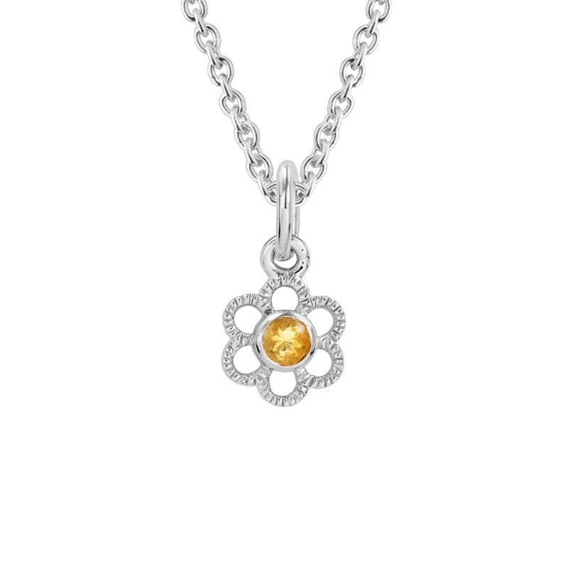 Sterling Silver Citrine Flower Pendant Necklace