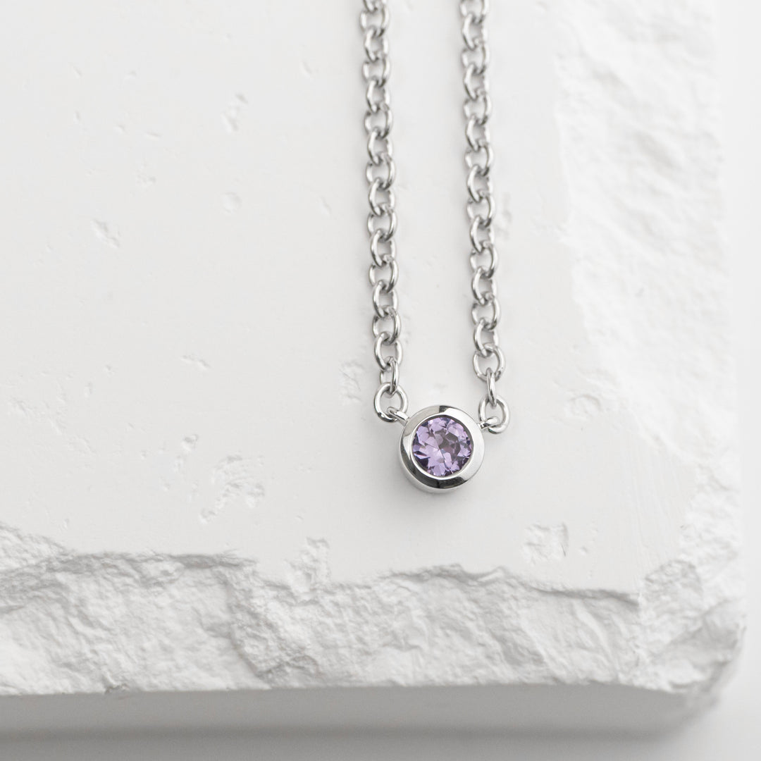 Sterling Silver Created Alexandrite Bezel Station Necklace