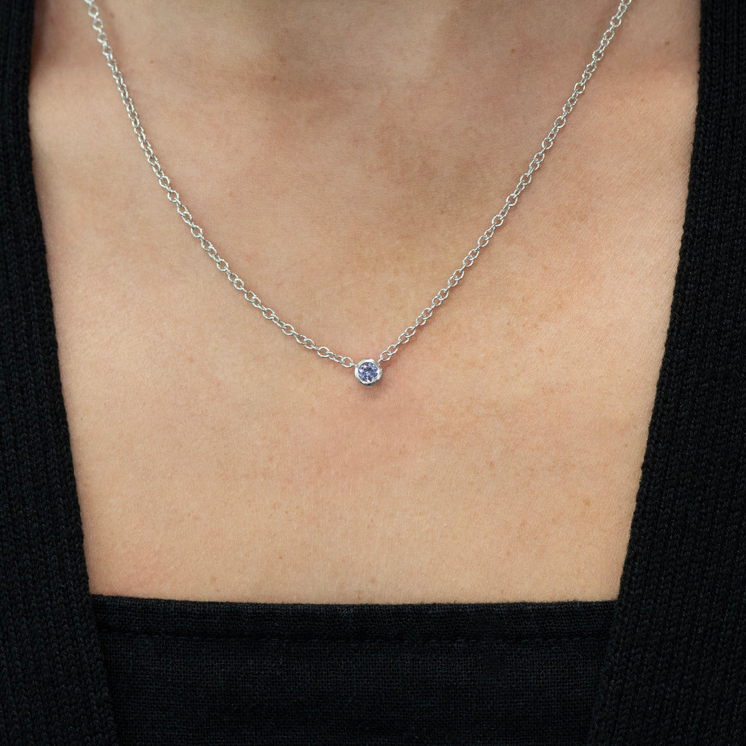 Sterling Silver Created Alexandrite Bezel Station Necklace