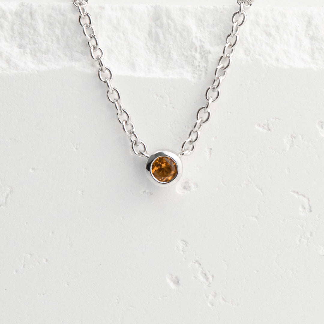 Sterling Silver Citrine Bezel Station Necklace