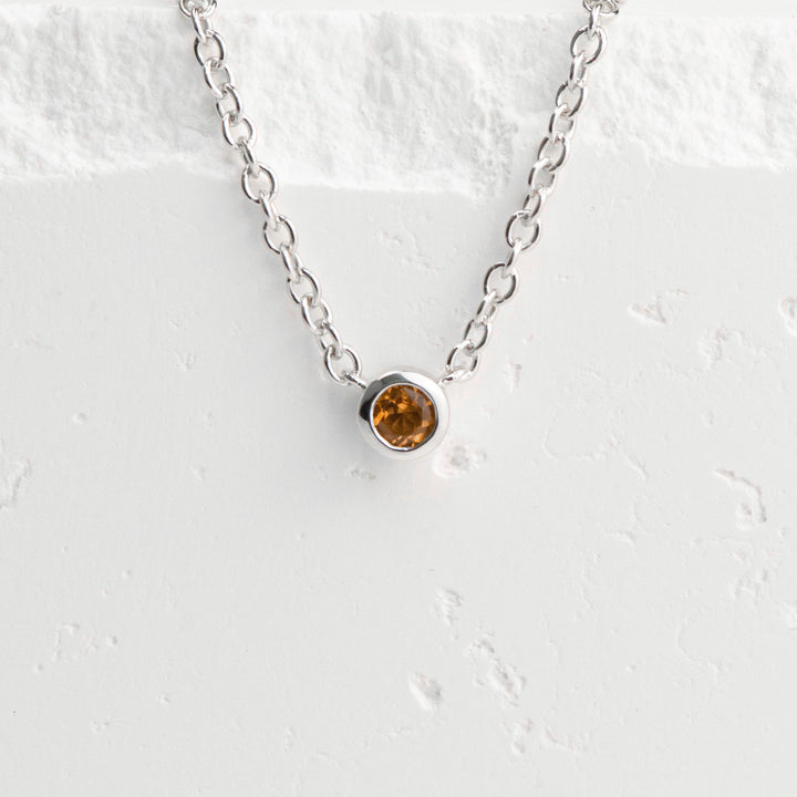 Sterling Silver Citrine Bezel Station Necklace