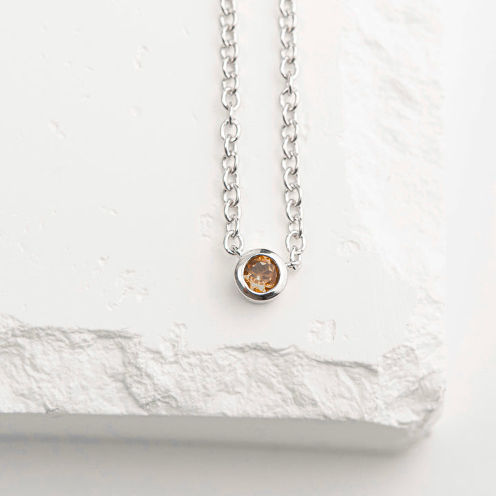 Sterling Silver Citrine Bezel Station Necklace