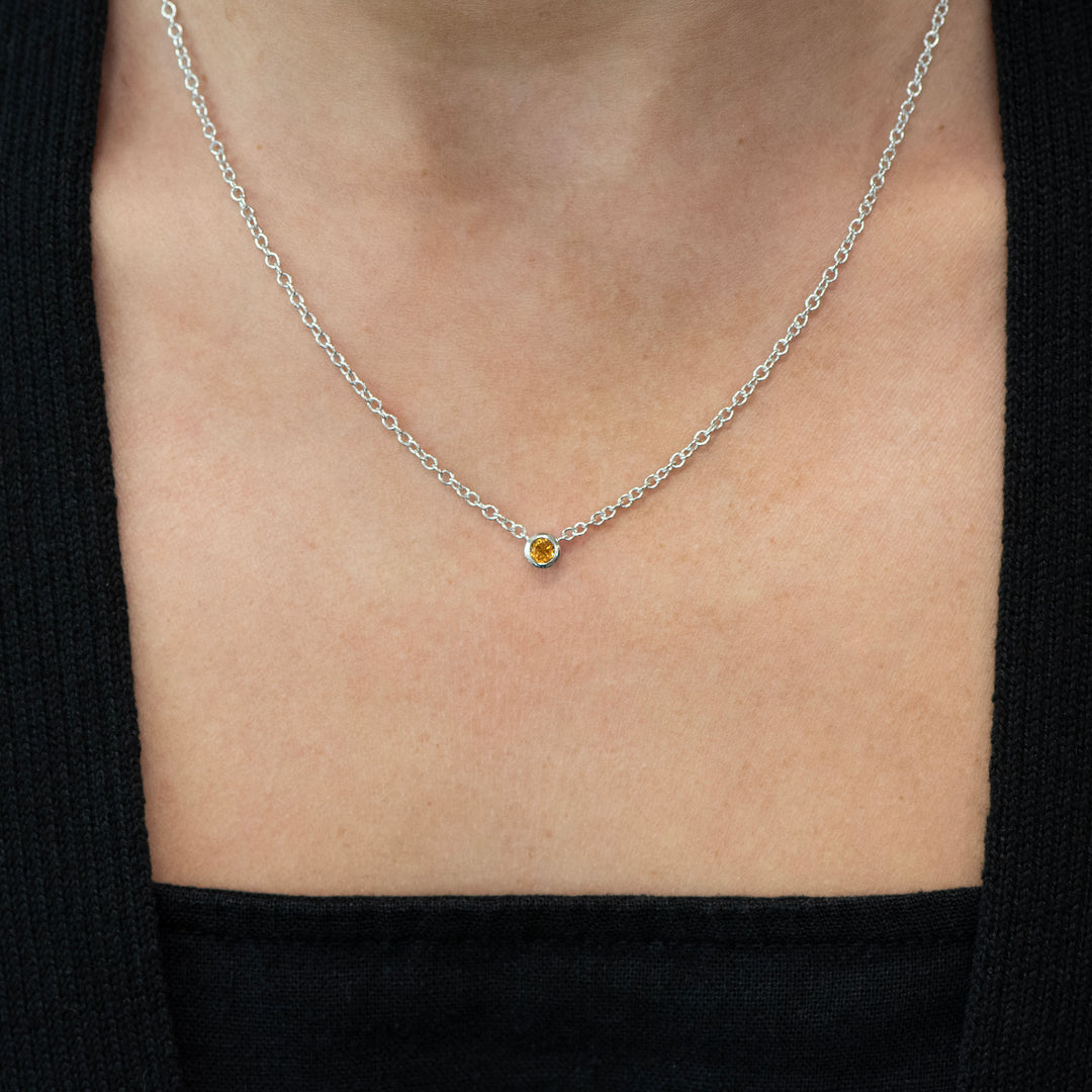 Sterling Silver Citrine Bezel Station Necklace