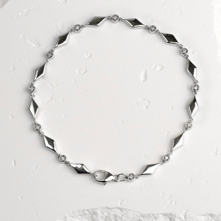 Sterling Silver Diamond Geometric Link Station Bracelet