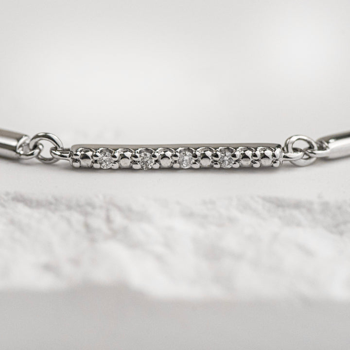 Sterling Silver Diamond Bar Link Station Bracelet