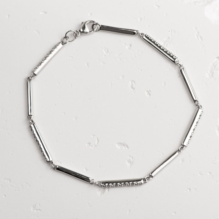 Sterling Silver Diamond Bar Link Station Bracelet