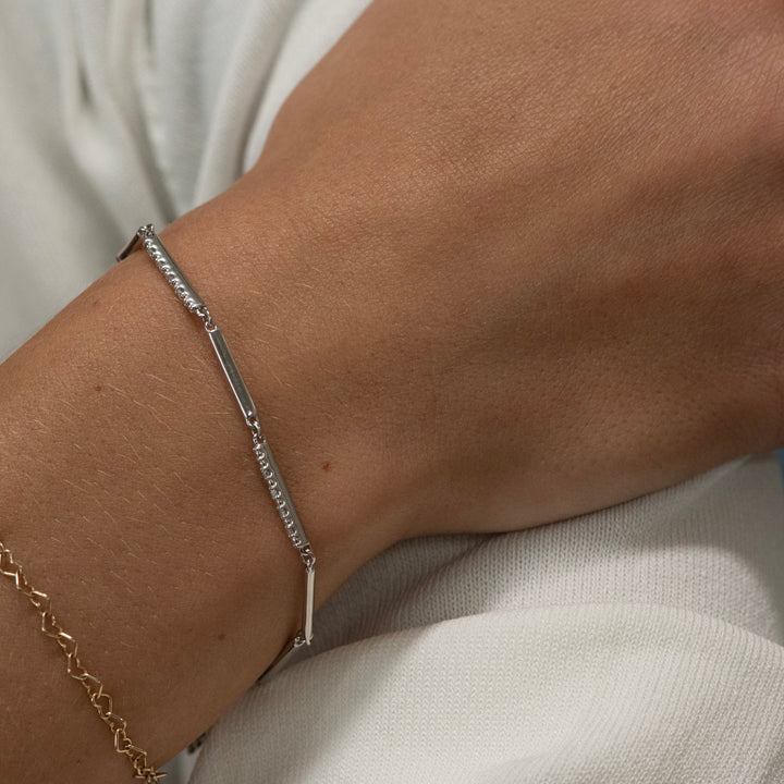 Sterling Silver Diamond Bar Link Station Bracelet