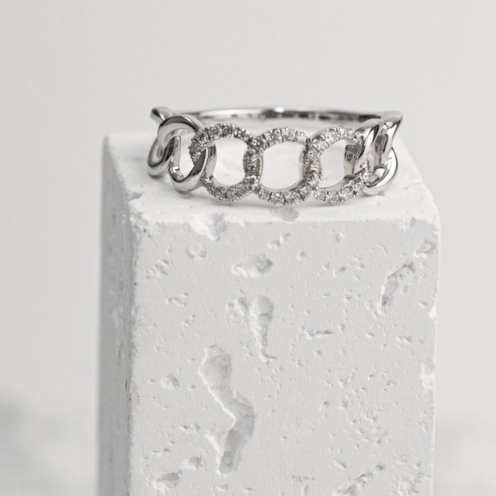 Sterling Silver Diamond Chain Link Ring