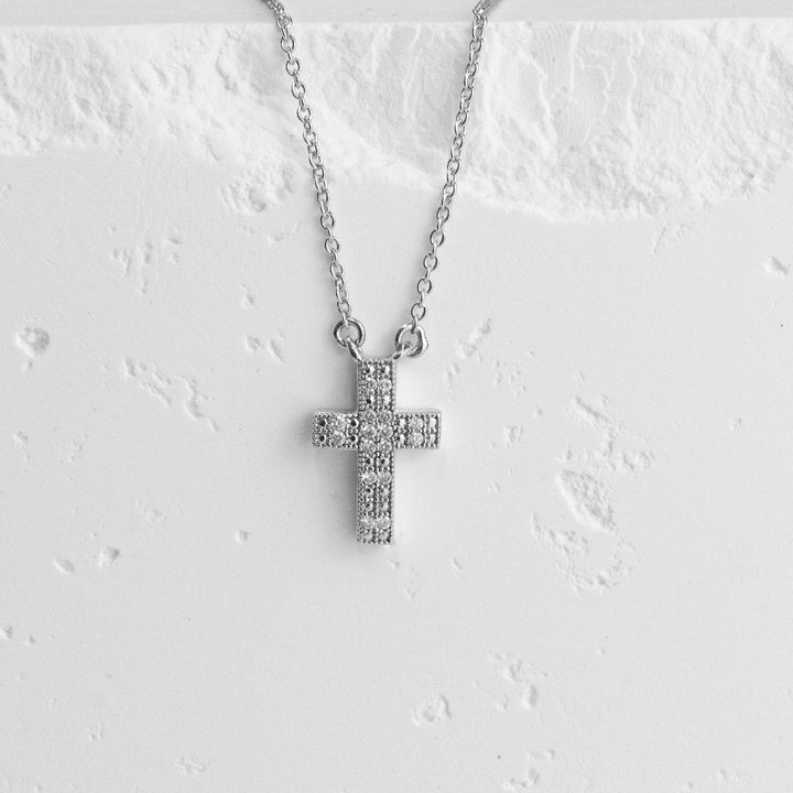 Sterling Silver Pave Diamond Cross Necklace