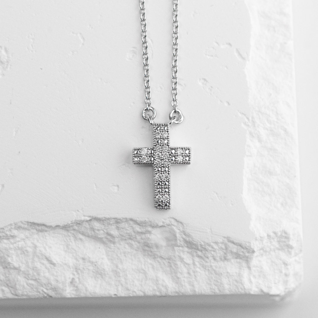 Sterling Silver Pave Diamond Cross Necklace