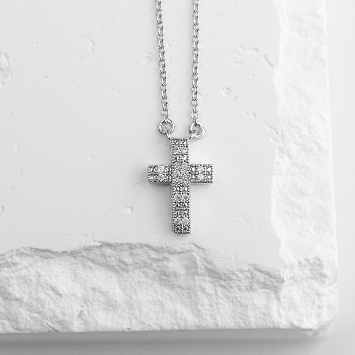 Sterling Silver Pave Diamond Cross Necklace