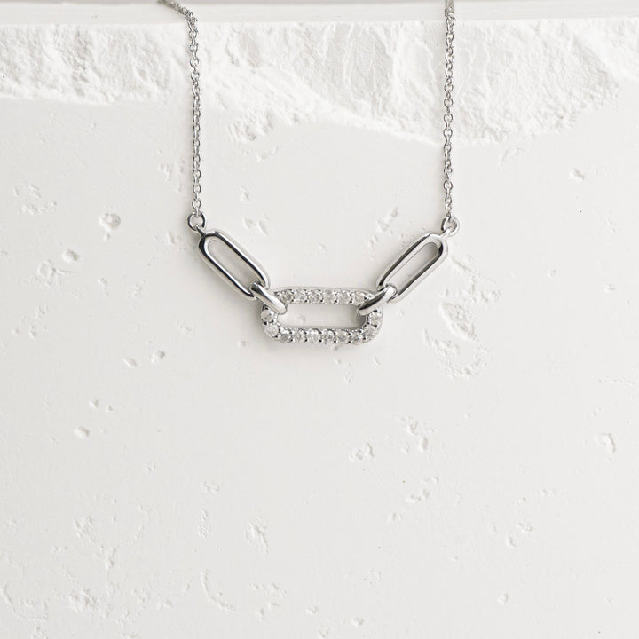 Sterling Silver Diamond Elongated Link Station Necklace