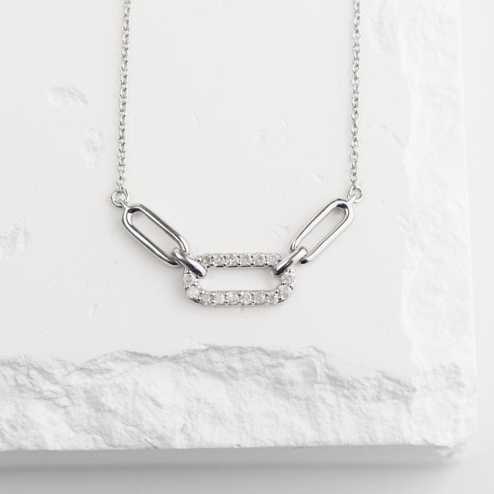 Sterling Silver Diamond Elongated Link Station Necklace