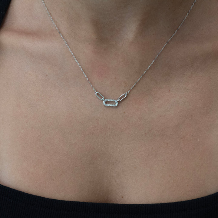 Sterling Silver Diamond Elongated Link Station Necklace