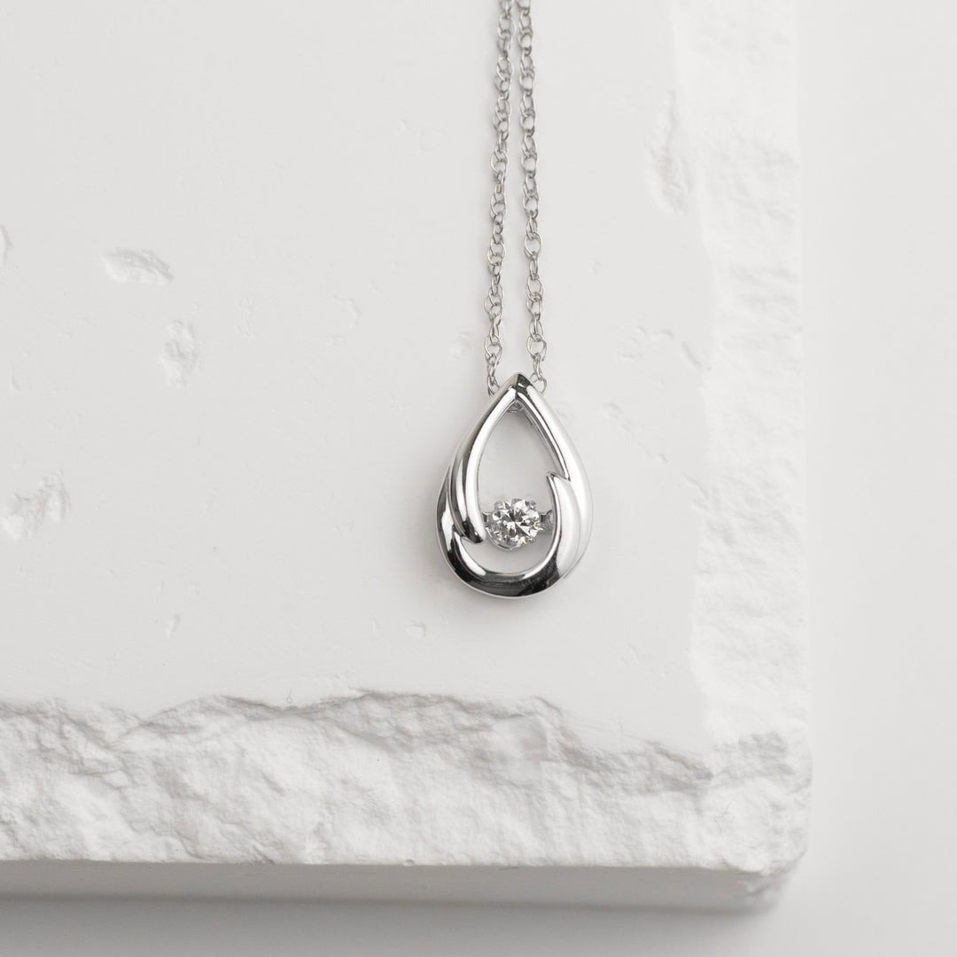 Sterling Silver Shimmering Diamond Teardrop Pendant Necklace