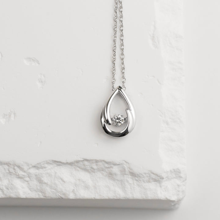 Sterling Silver Shimmering Diamond Teardrop Pendant Necklace