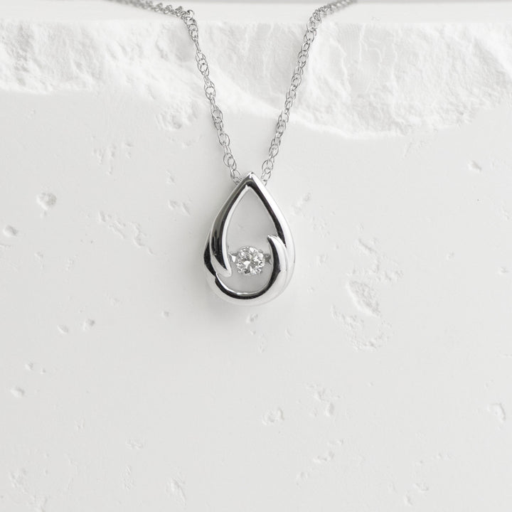 Sterling Silver Shimmering Diamond Teardrop Pendant Necklace