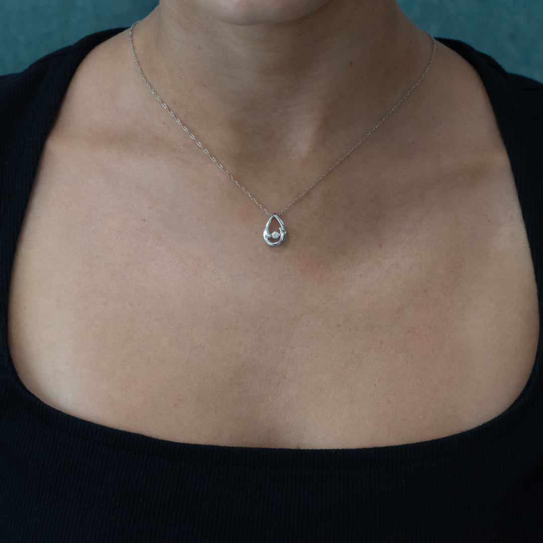 Sterling Silver Shimmering Diamond Teardrop Pendant Necklace