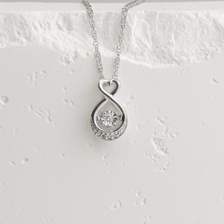 Sterling Silver Shimmering Diamond Heart Drop Necklace