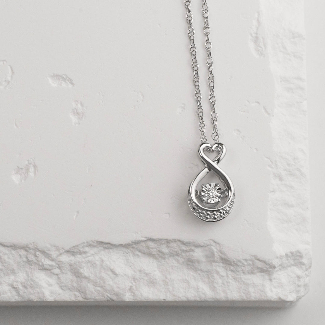 Sterling Silver Shimmering Diamond Heart Drop Necklace