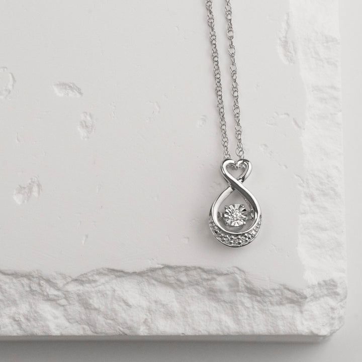 Sterling Silver Shimmering Diamond Heart Drop Necklace