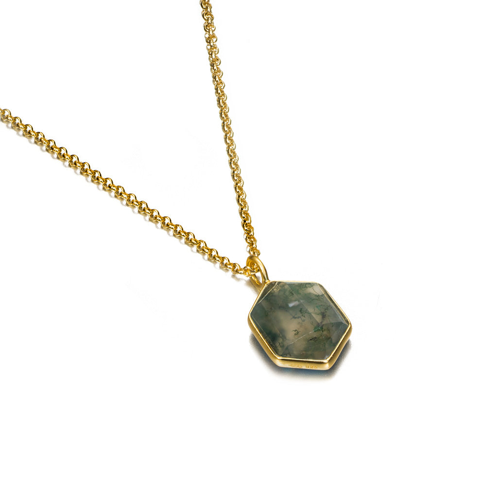 SS/18KY Vermeil Moss Agate Hex