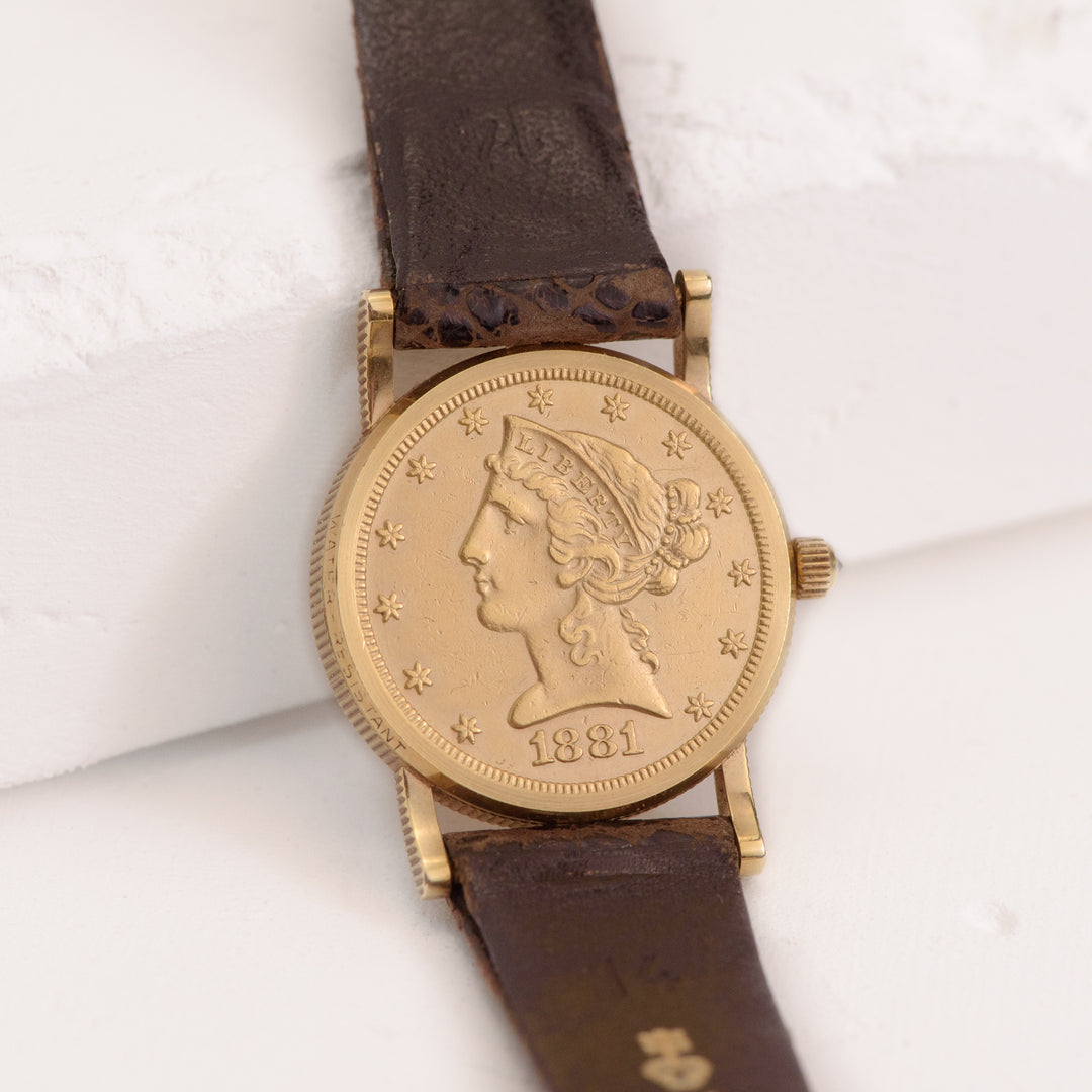 18KY Coin Watch - Brown Band